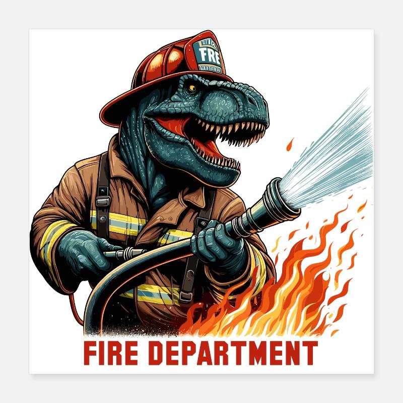 Pompier T-Rex cadeau Poster 40 x 40 cm