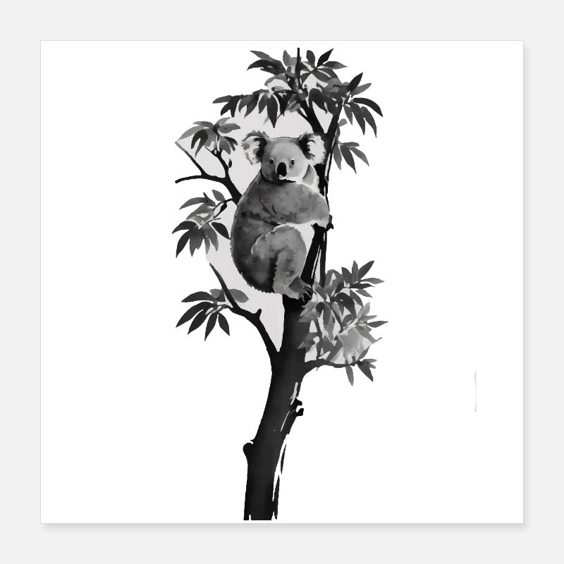 Silhouette eines Koalas, der sich an einen Baum Poster 40x40 cm
