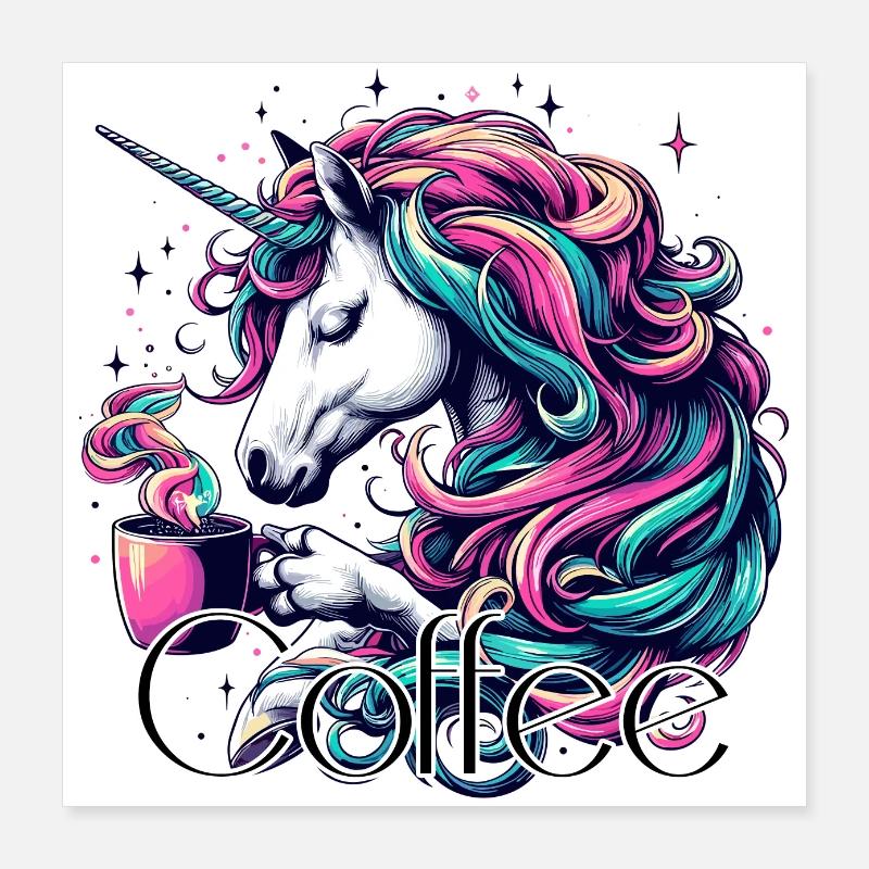 Einhorn Kaffee Geschenk Poster 40x40 cm