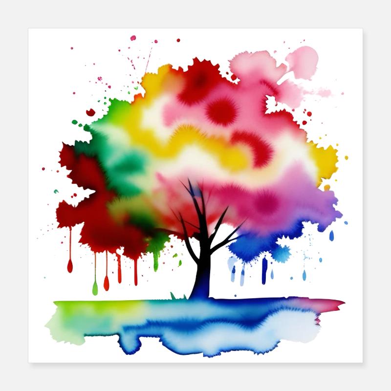 Baum - Farbspritzer Poster 40x40 cm