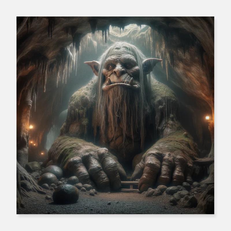 Troll in der Höhle Poster - Poster 40x40 cm - Weiß