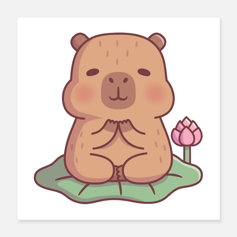 Cute Capybara Meditating On Lotus Leaf Poster 16" x 16" (40x40 cm)