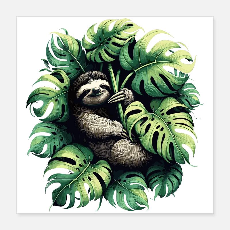 Monstera deliciosa sloth gift Poster 16" x 16" (40x40 cm)