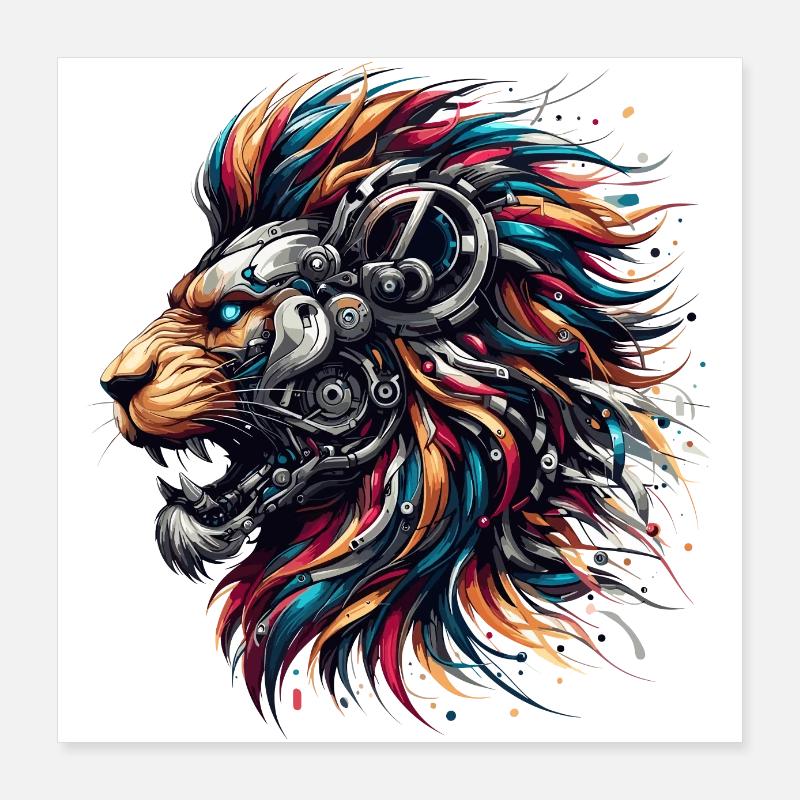 Löwe Cyborg Roboter Seite Geschenk Poster 40x40 cm