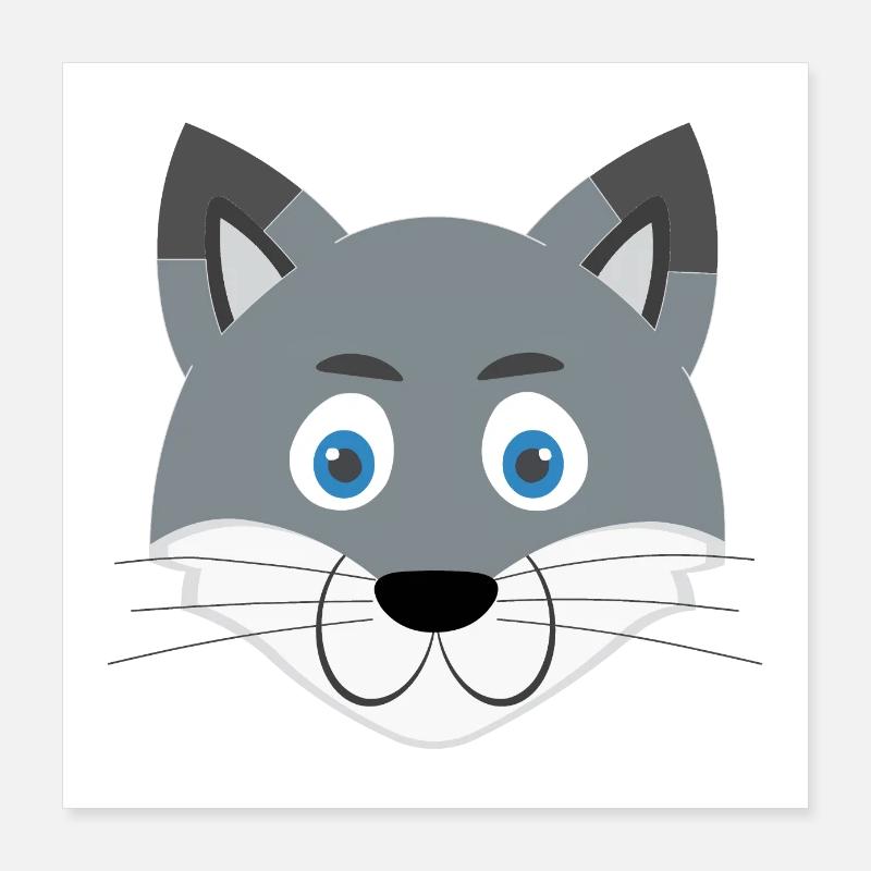 Visage de loup de dessin animé Poster 40 x 40 cm