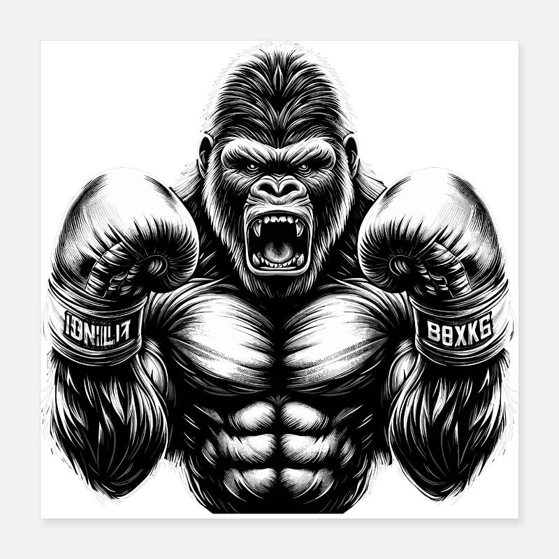 Gorilla Boxer Fighter Boxing Gift Poster 16" x 16" (40x40 cm)