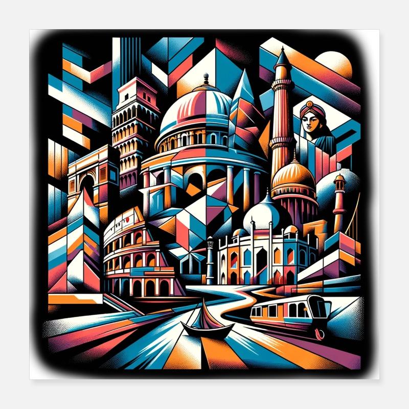 Cubist Dream City Poster 16" x 16" (40x40 cm)