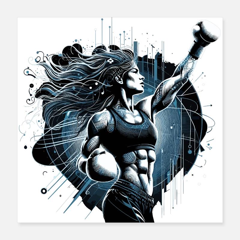 Boxerin Frau Siegespose Boxen Geschenk Poster 40x40 cm