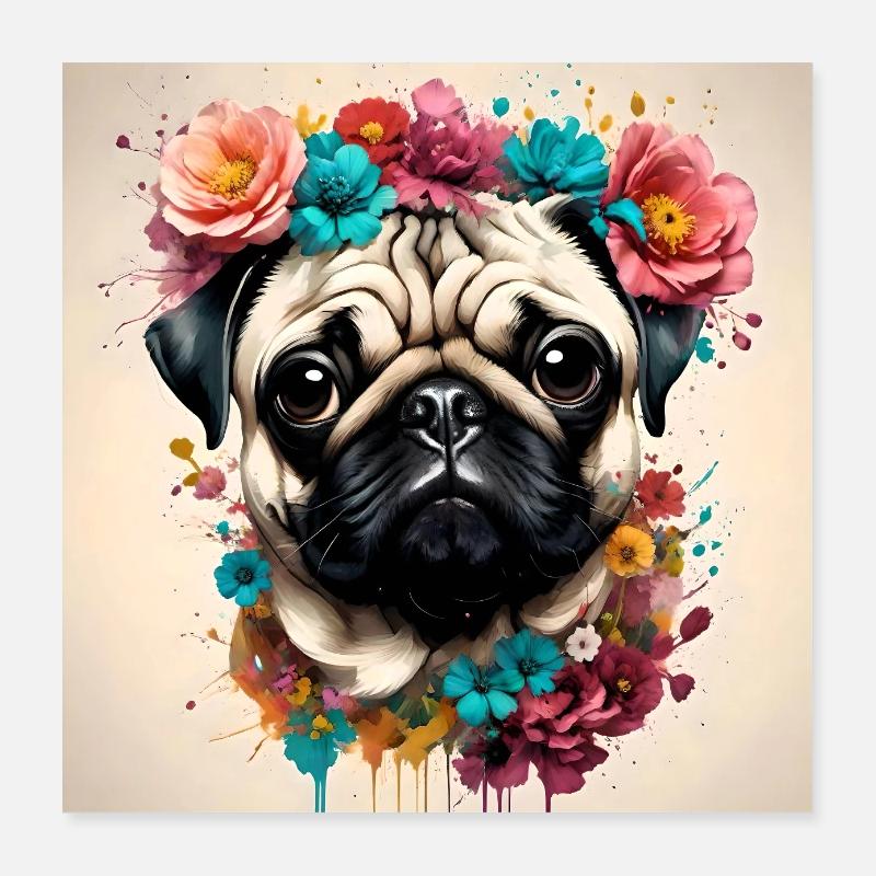 Affiche. Carlins, fleurs Poster 40 x 40 cm