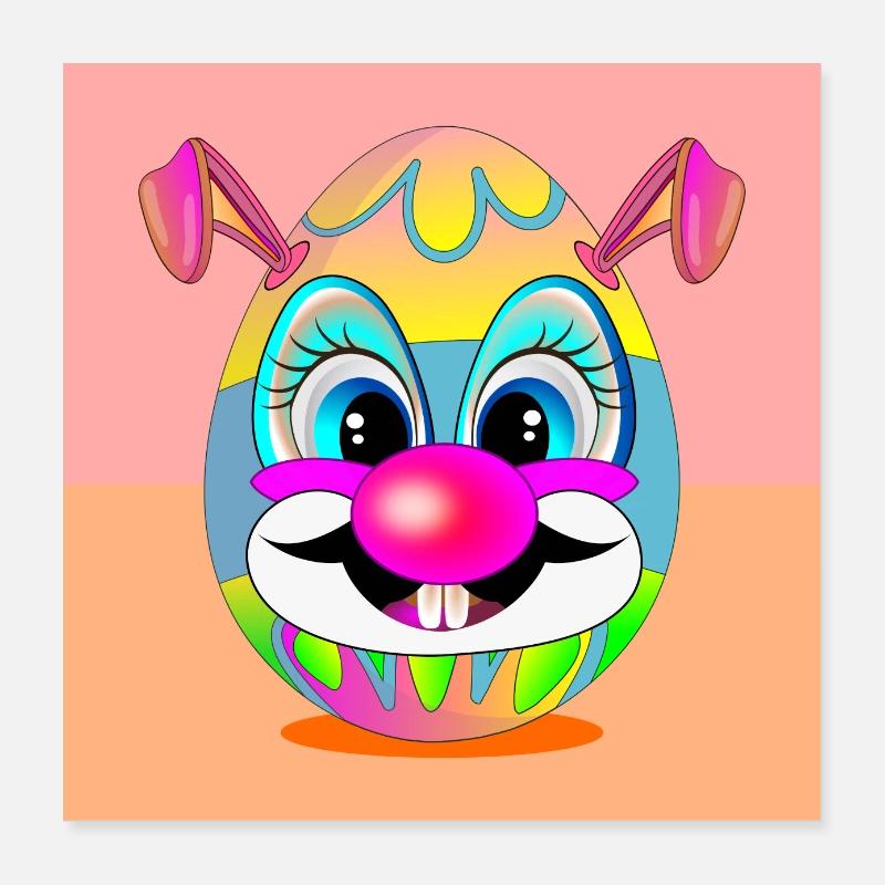 OEUFS DE PÂQUES CLOWN LAPIN DE PÂQUES Poster 40 x 40 cm