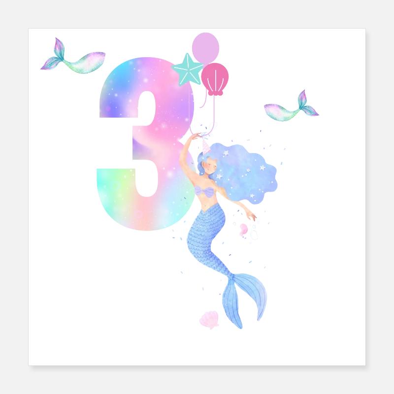 3e anniversaire sirène Poster 40 x 40 cm