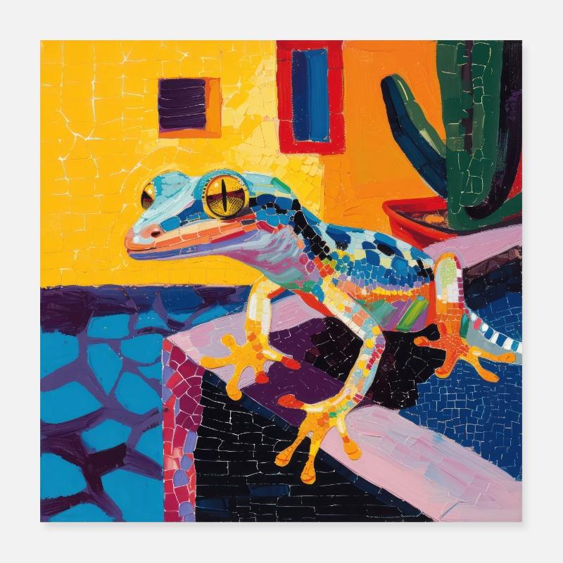 gecko, echsen, bunt, tier, geschenk, geschenkidee Poster 40x40 cm