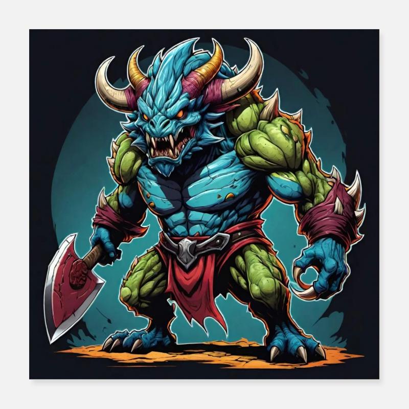Monster mit Waffe - Poster 40x40 cm - Weiß