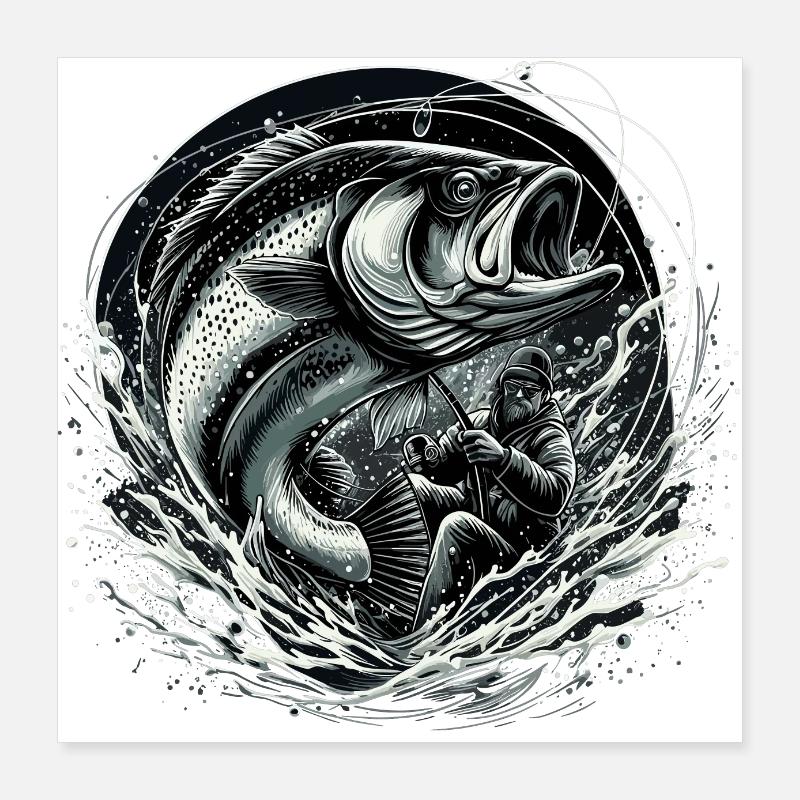 Angeln Angler dynamisch Geschenk Poster 40x40 cm