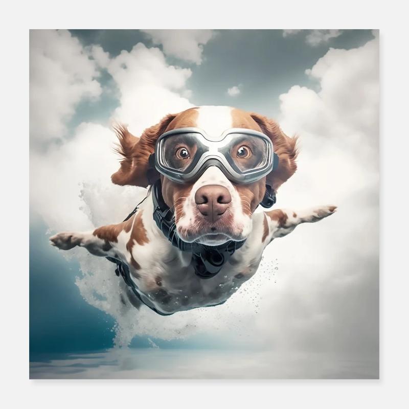 Chien volant Poster 40 x 40 cm