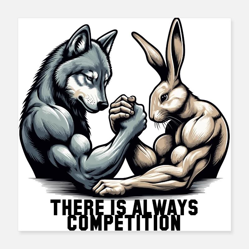 Bras de fer bras de fer loup et lapin cadeau Poster 40 x 40 cm