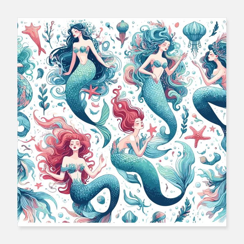 Mermaid Pattern Gift Poster 16" x 16" (40x40 cm)