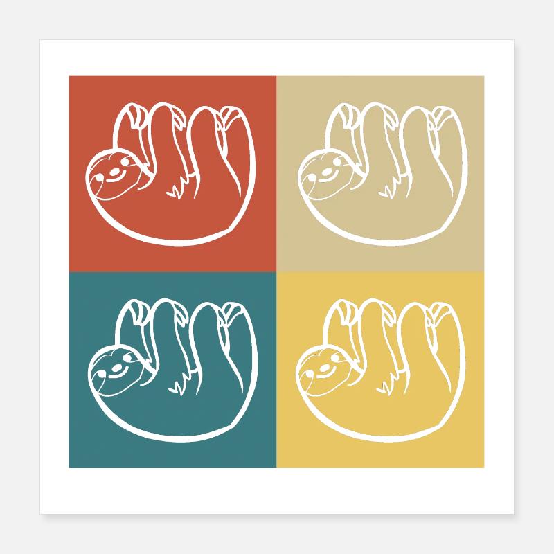 Retro Vintage Sloth Poster 16" x 16" (40x40 cm)