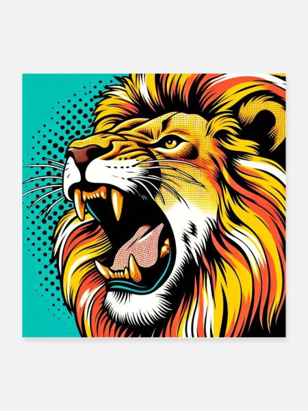 Lion Pop Art - Poster 40 x 40 cm - blanc - Devant