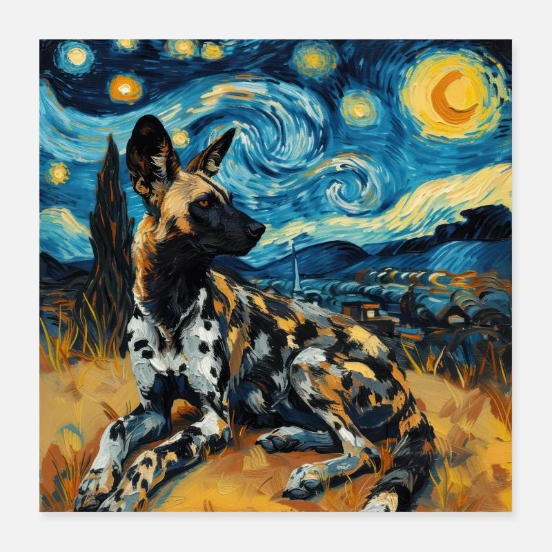 Hyène, Van Gogh, Nuit étoilée Poster 40 x 40 cm