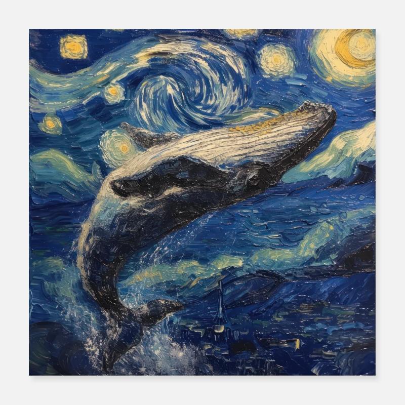 Whale Fish Van Gogh Poster 16" x 16" (40x40 cm)