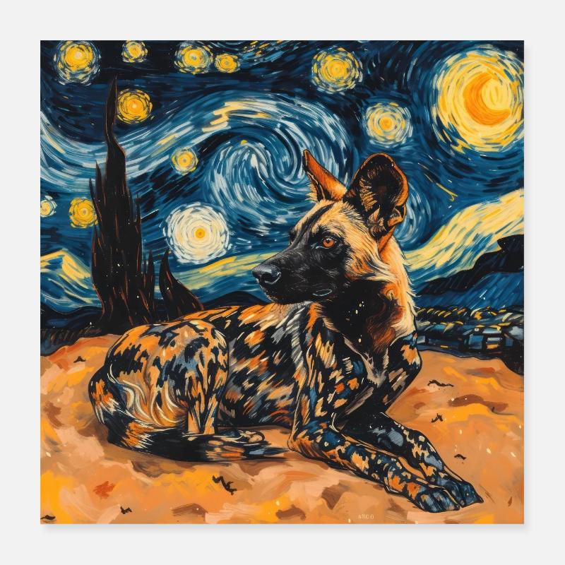 hyäne, van gogh, sternennacht Poster 40x40 cm