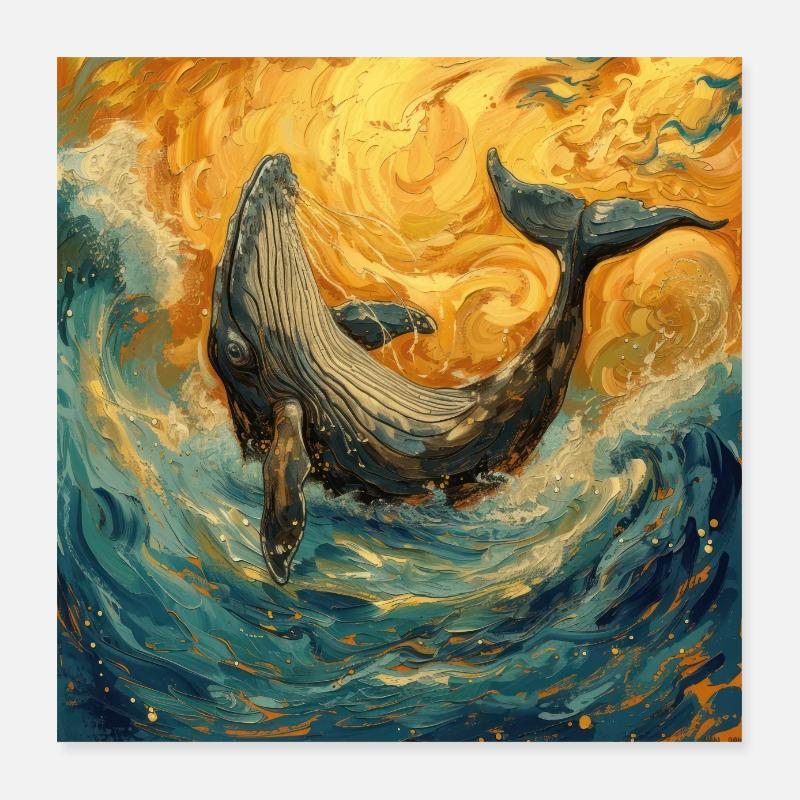 Poisson-baleine Van Gogh Poster 40 x 40 cm