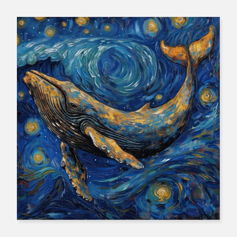 Whale Fish Van Gogh Poster 16" x 16" (40x40 cm)