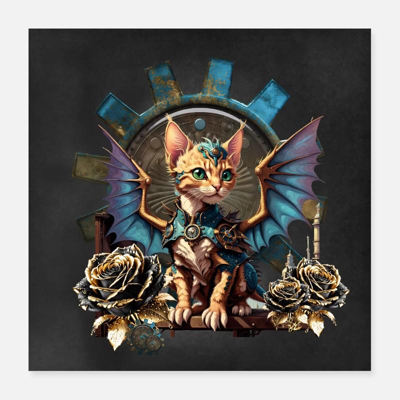 Wonderful fantasy steampunk cat. Poster 16" x 16" (40x40 cm)