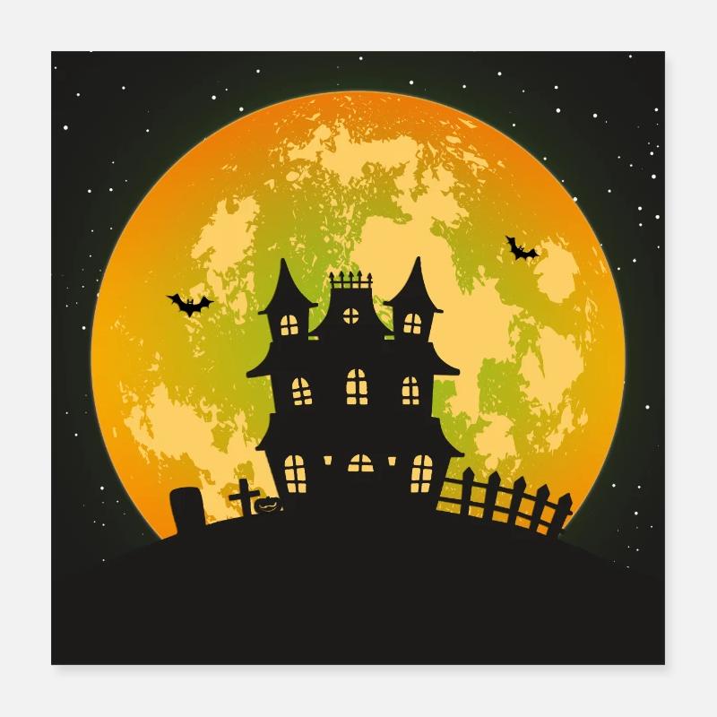 Scary haunted house with full moon Poster 16" x 16" (40x40 cm)