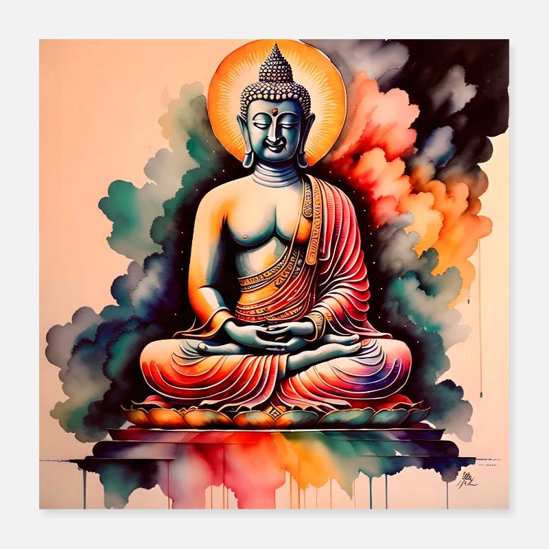 Buddha - Poster 40x40 cm - Weiß
