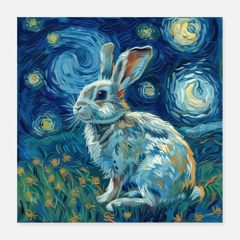 Hare, Rabbit, Animal, Van Gogh, Starry Night Poster 16" x 16" (40x40 cm)