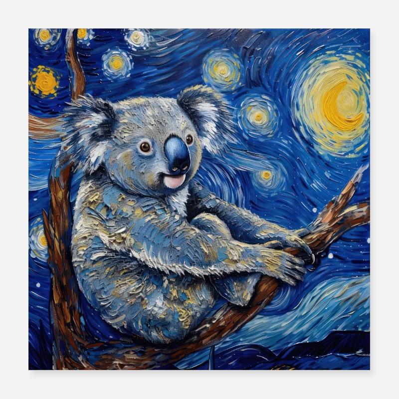 koala, tier, van gogh, sternenacht Poster 40x40 cm