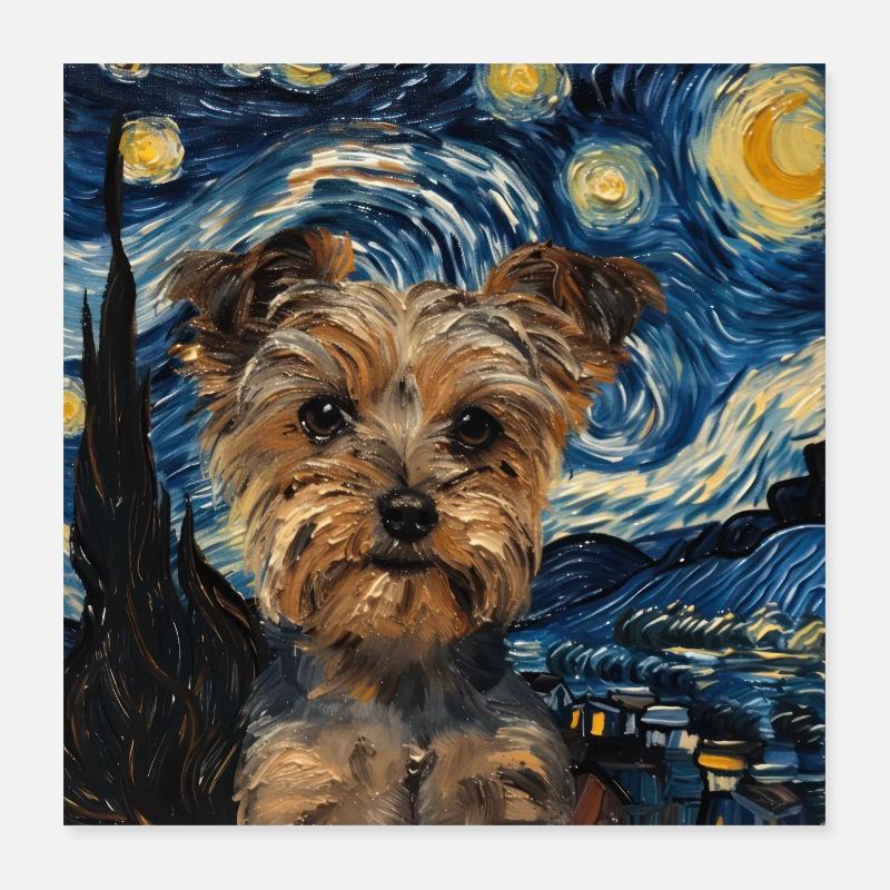 Yorkshire terrier, hund, Van Gogh, Sternennacht Poster 40x40 cm