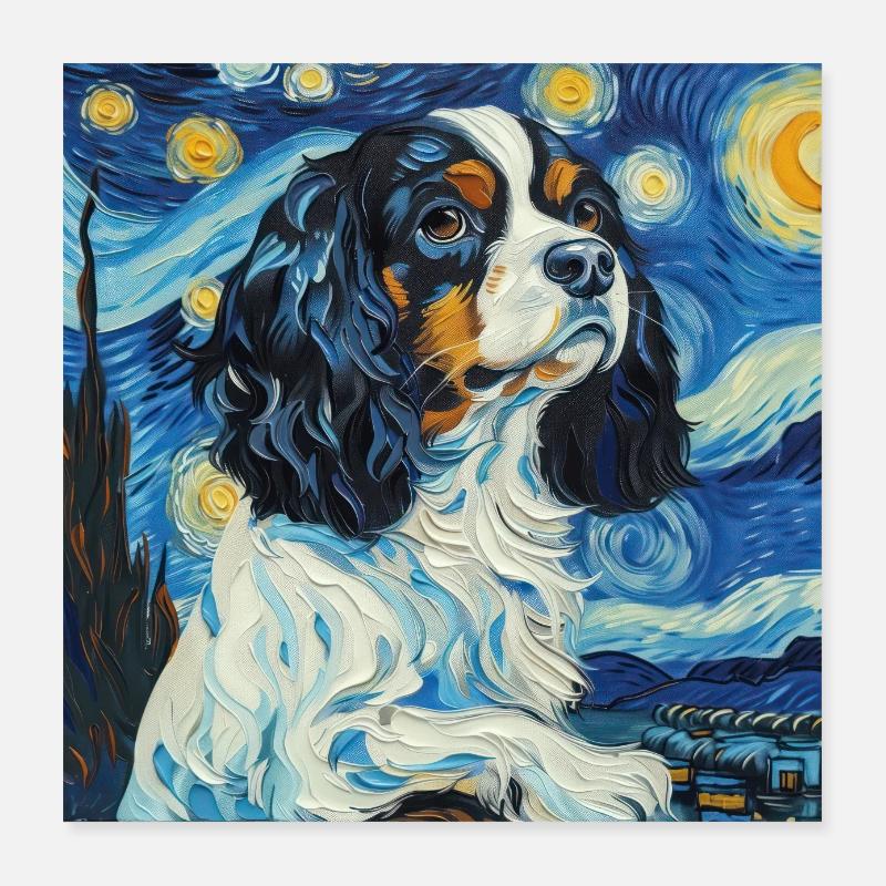 Cavalier King Charles Spaniel, van gogh Poster 16" x 16" (40x40 cm)