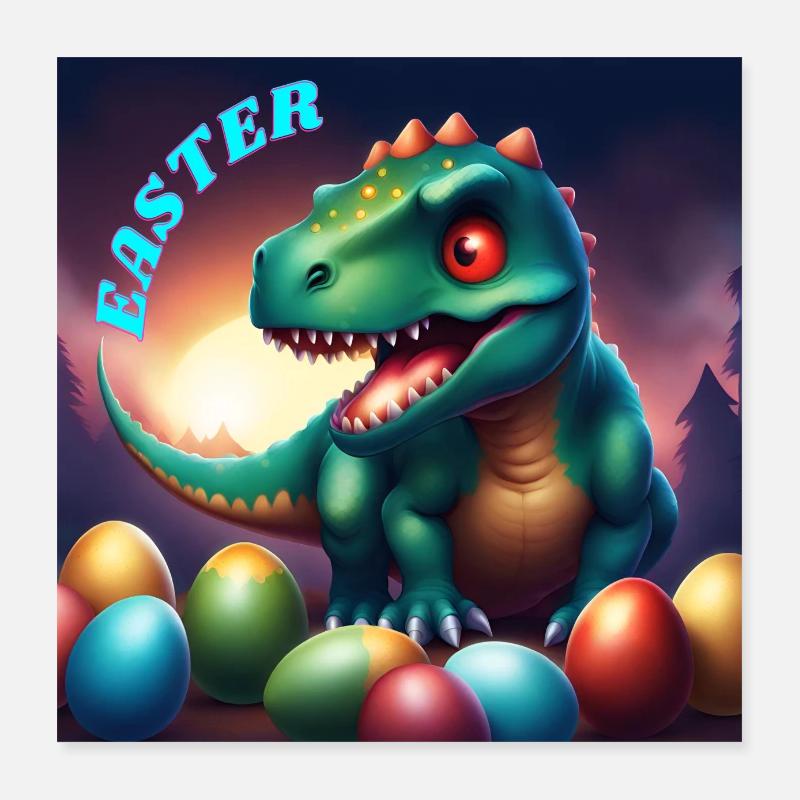 Dinosaurier Rote Augen Ostern Poster 40x40 cm