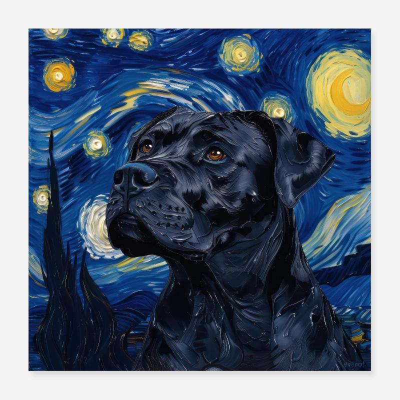 Cane corso , hund, van gogh, sternennacht, geschen Poster 40x40 cm