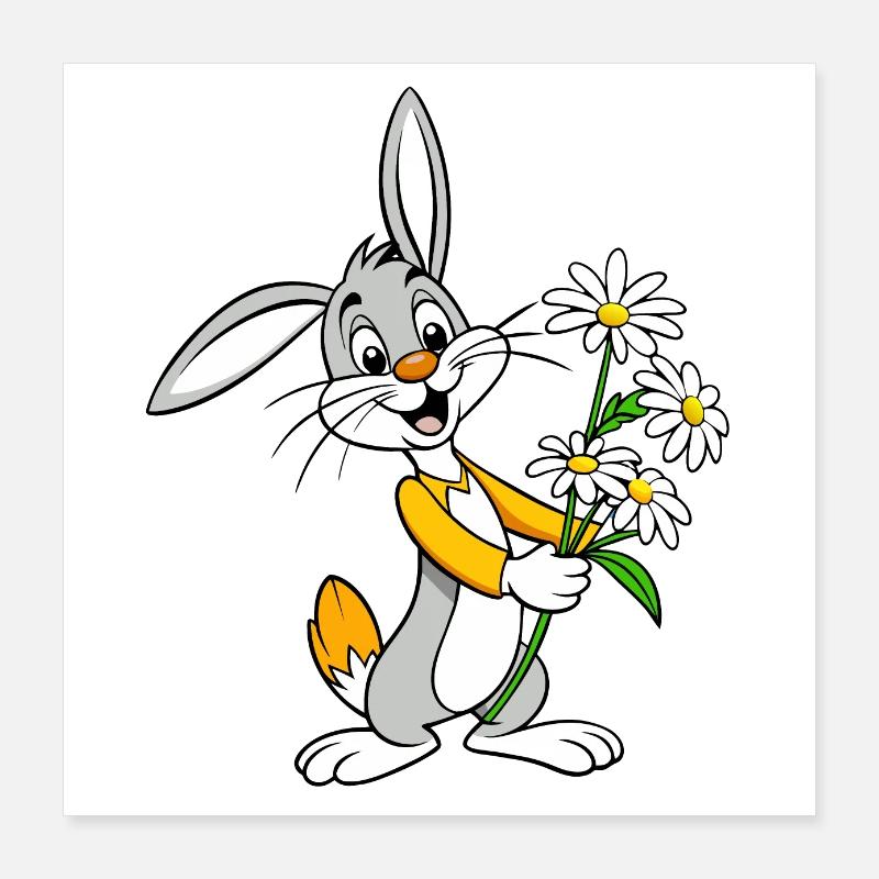 Jackrabbit jubilant avec Bouquet de camomille Poster 40 x 40 cm