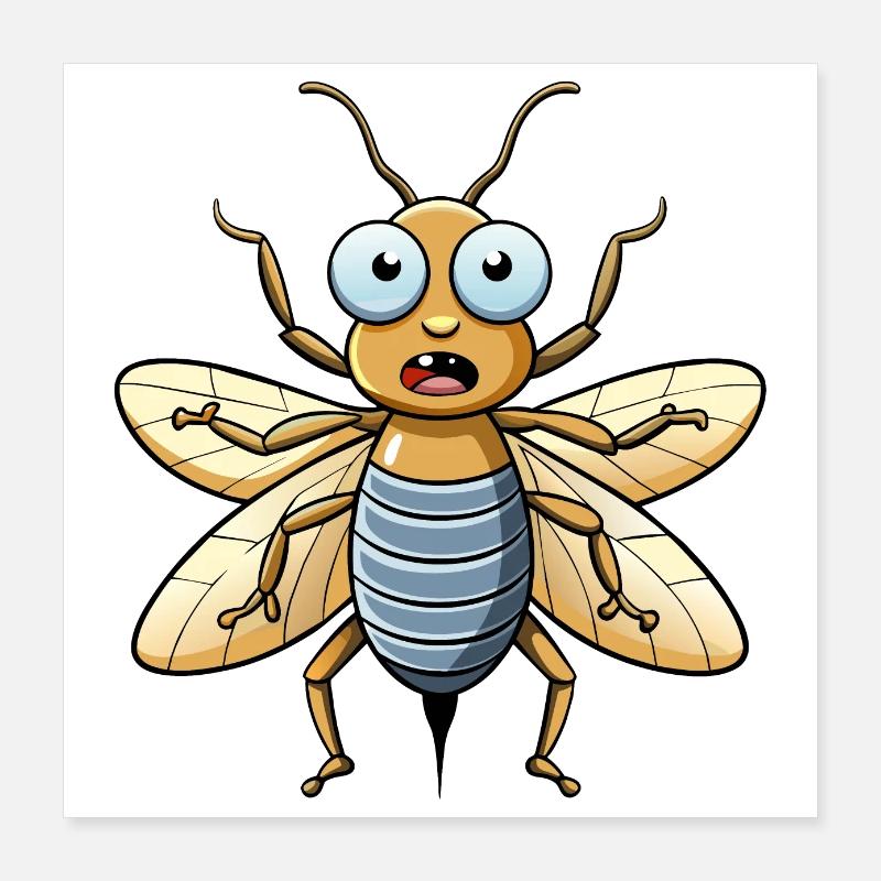 Insecte effrayé se recroqueviller dans la peur - dessin animé - Poster 40 x 40 cm - blanc