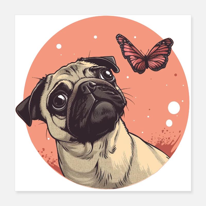 Pug with butterfly Poster 16" x 16" (40x40 cm)