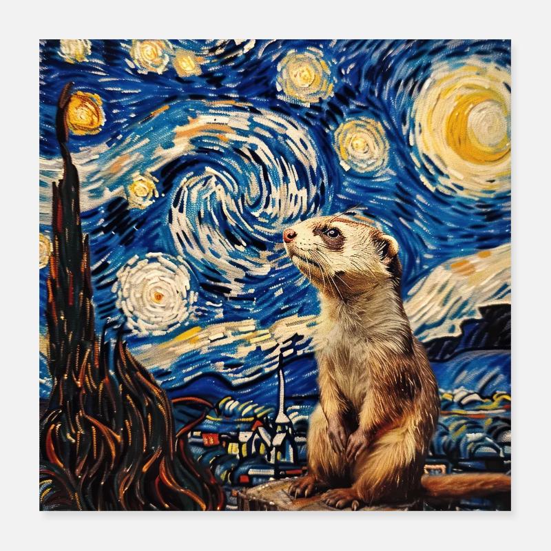 Frettchen, Van Gogh, Geschenk Poster 40x40 cm