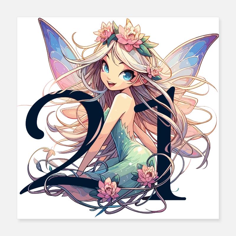 21 ans fée elfe mignon blonde cadeau d’anniversaire Poster 40 x 40 cm