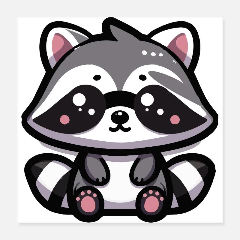 Bébé raton laveur kawaii mignon Poster 40 x 40 cm