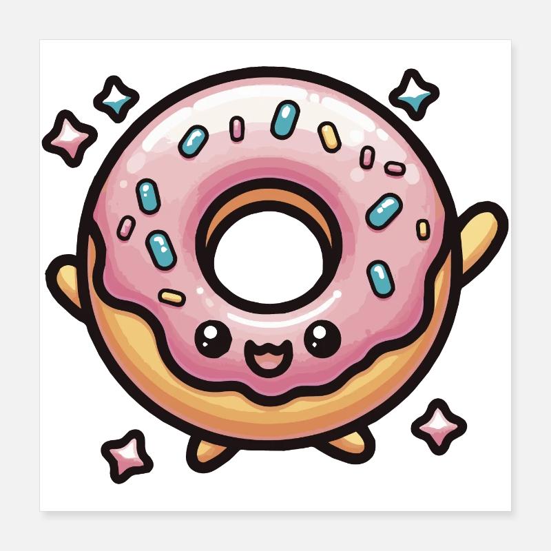 Beignet mignon Chibi Kawaii - Poster 40 x 40 cm - blanc