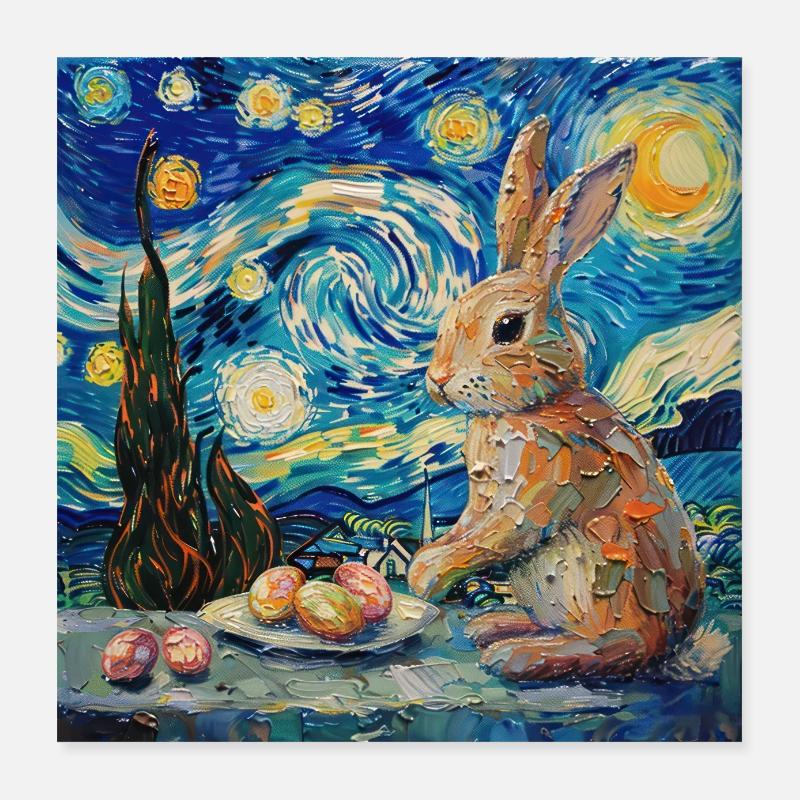 lapin de Pâques, Pâques, lapin, joyeuses Pâques, oeufs de Pâques Poster 40 x 40 cm