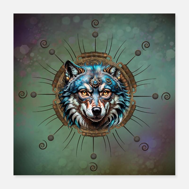 Fantastischer Steampunk-Wolf. Poster 40x40 cm
