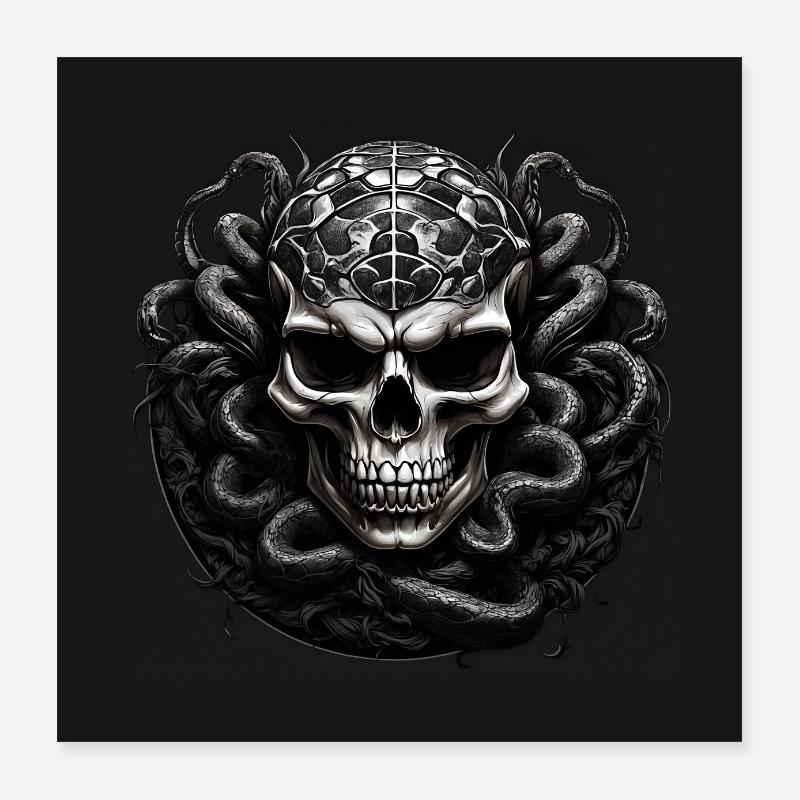 Plakat Skull Schädel mit Schlangen Poster 40x40 cm