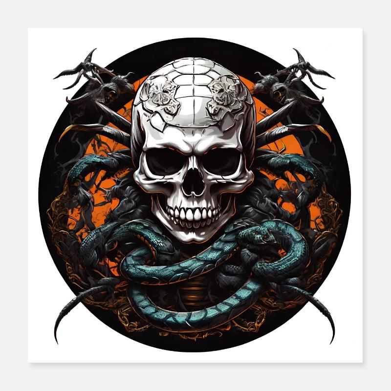 Affiche Crâne décoratif Crâne avec des serpents Poster 40 x 40 cm