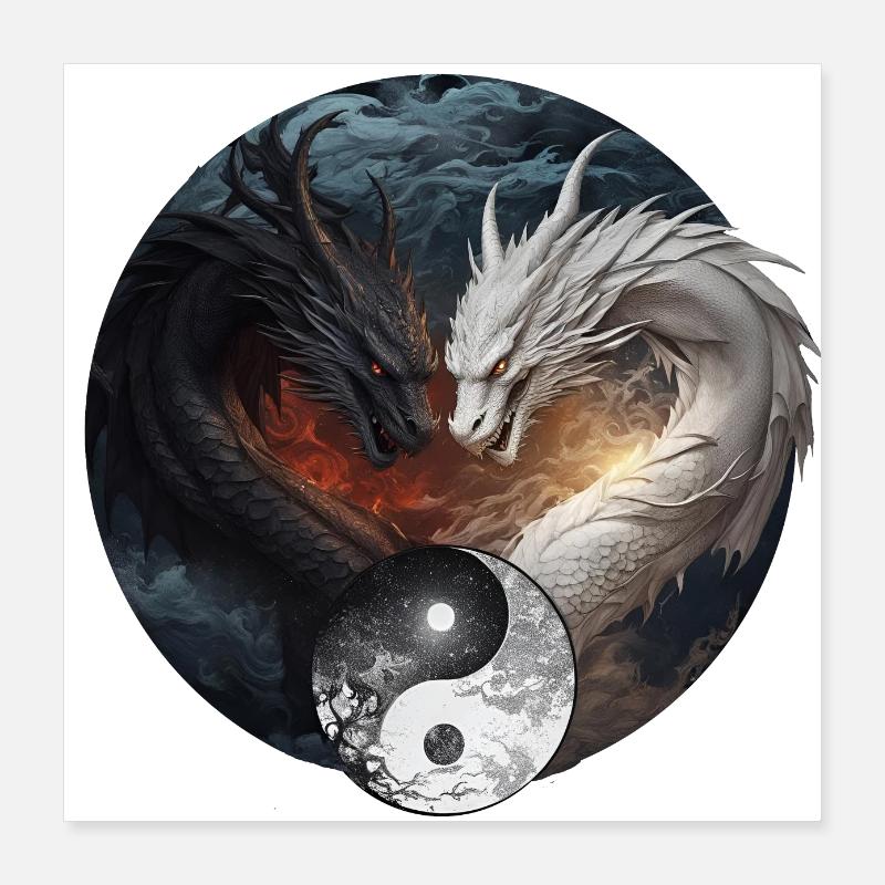 Chinesische Drachen yin yang Symbol Poster 40x40 cm