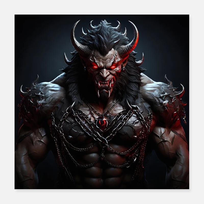 Muscular Devil for Hard Workout Motivation Poster 16" x 16" (40x40 cm)